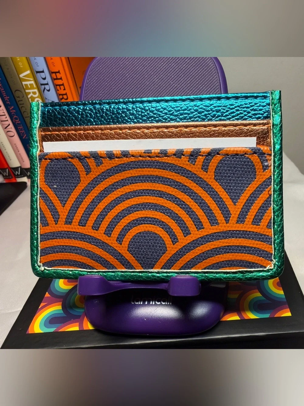 Kurt Geiger Southbank Teal, Pink & Green Metallic Card Holder NIB